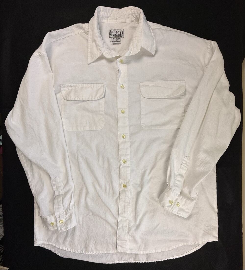 Vintage 90s City Streets white shirt large pincord cotton Y2K Preppy streetwear